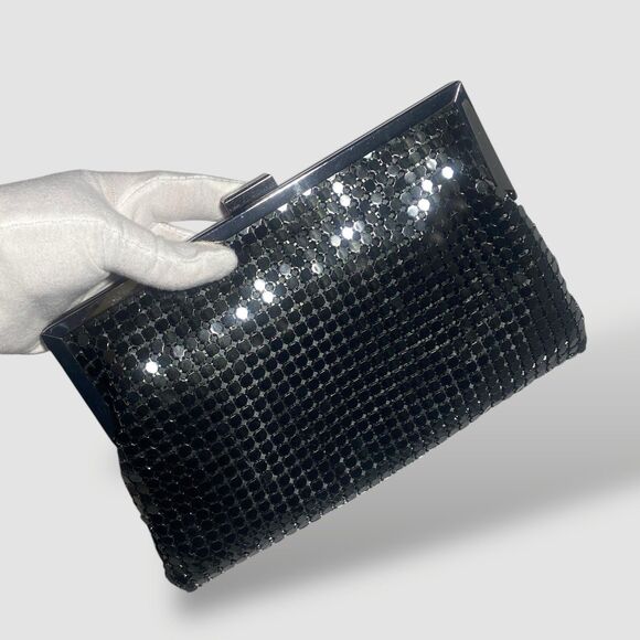 Olga Berg Clutch Black Metal Mesh Pouch Evening Cocktail Wedding Shoulder Bag - Picture 8 of 10